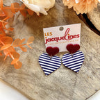 Léonie – boucles d’oreilles cœur marinière bordeaux - L'INSTANT D'UNE PAUSE