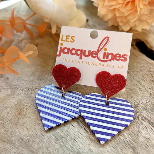 Léonie – boucles d’oreilles cœur marinière bordeaux - L'INSTANT D'UNE PAUSE