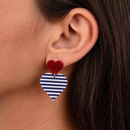 Léonie – boucles d’oreilles cœur marinière bordeaux - L'INSTANT D'UNE PAUSE