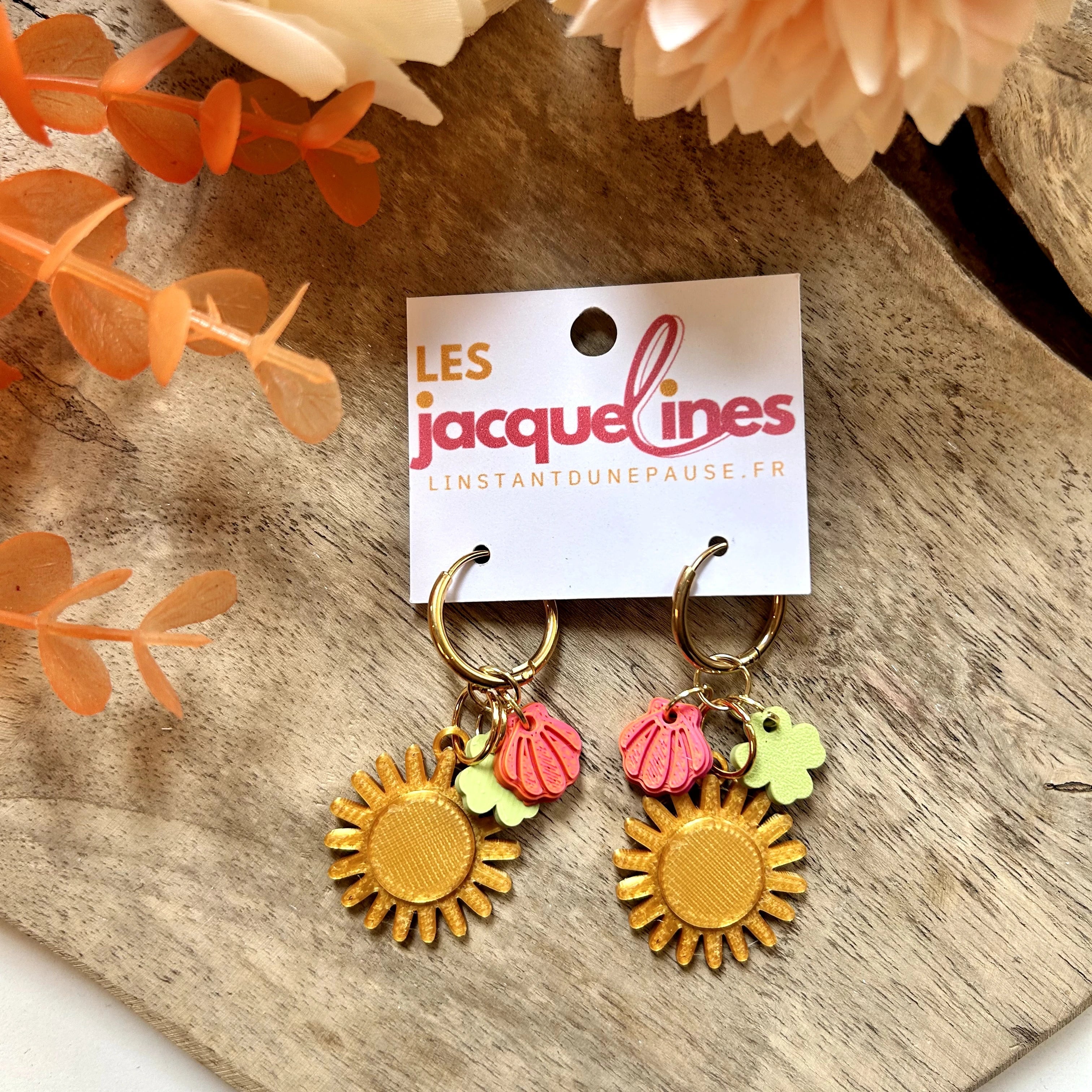 Marina – boucles d’oreilles soleil et coquillage - L'INSTANT D'UNE PAUSE