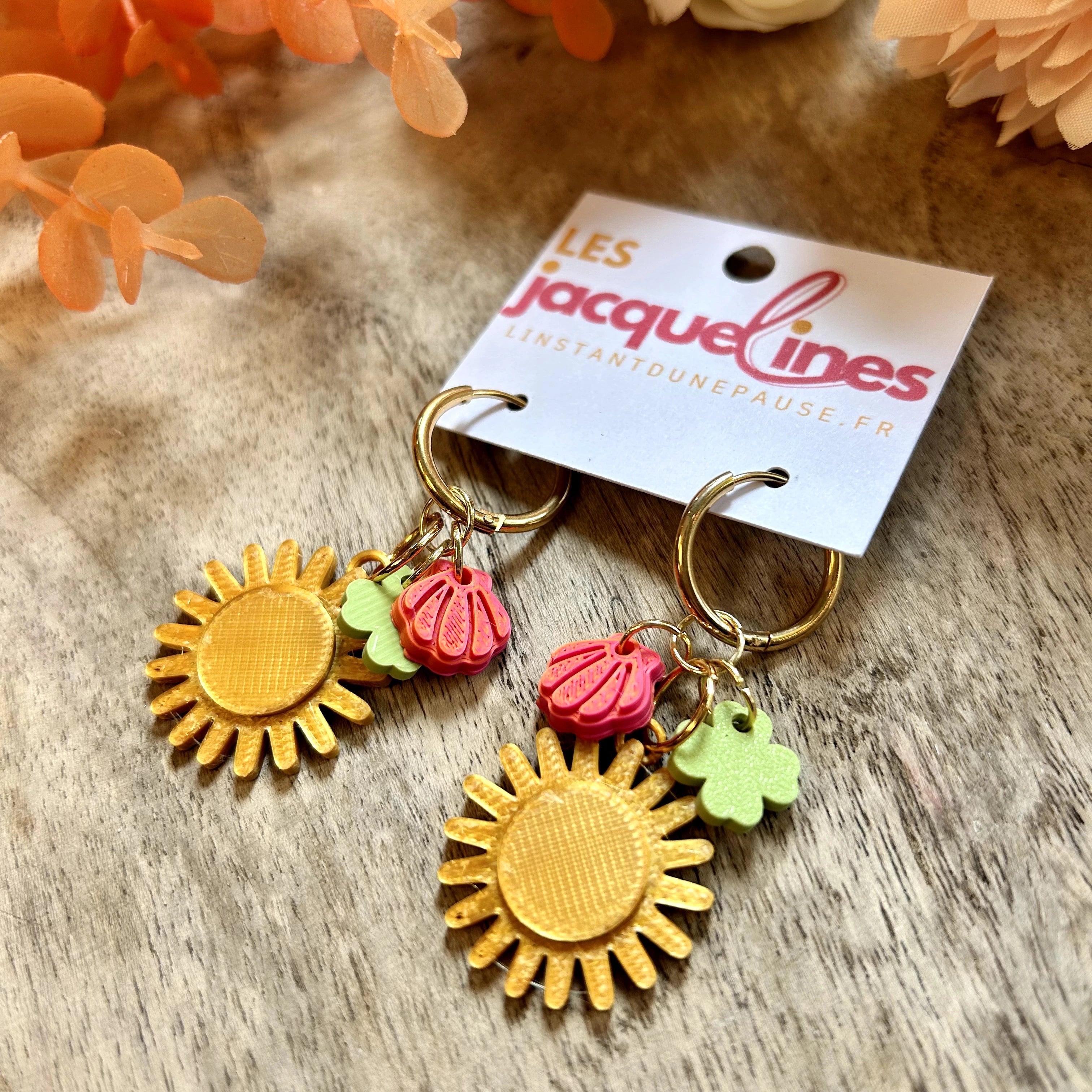 Marina – boucles d’oreilles soleil et coquillage - L'INSTANT D'UNE PAUSE