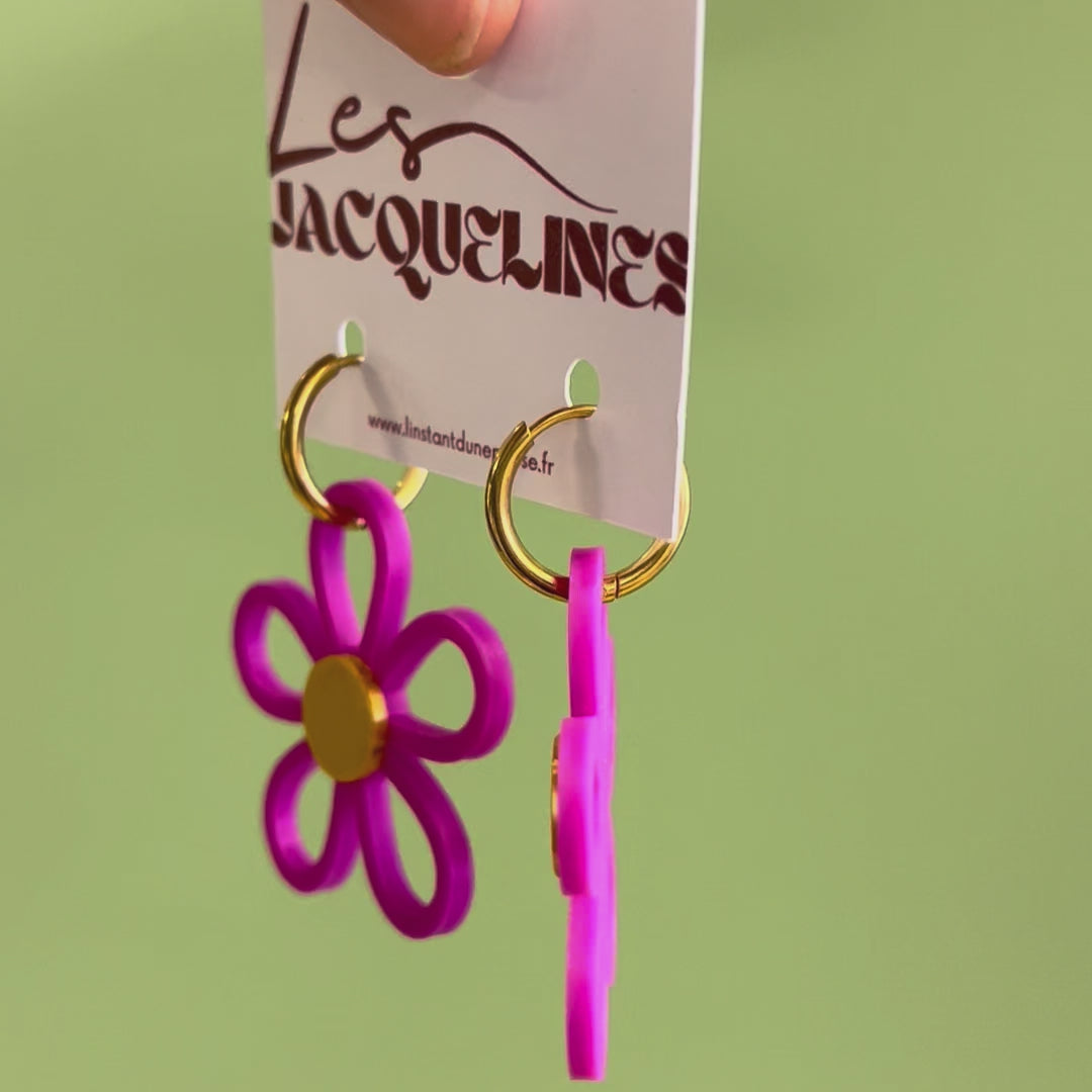Zoé – Ohrringe, Blume, Fuchsia und Gold