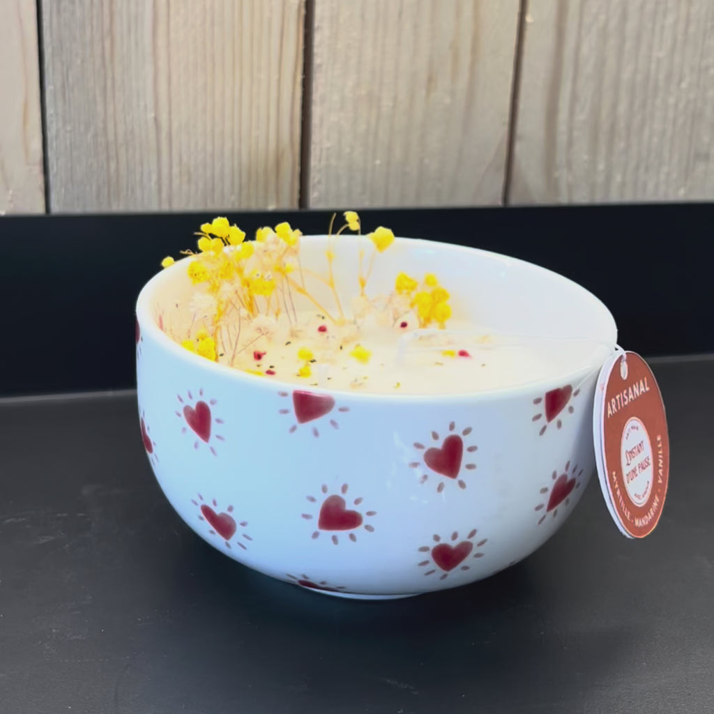 Bougie Myrtille, Mandarine & Vanille – Bol céramique cœurs