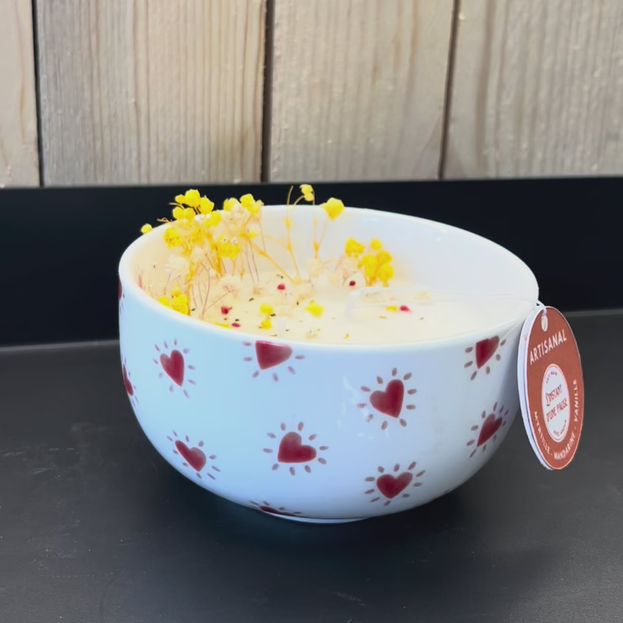 Bougie Myrtille, Mandarine & Vanille – Bol céramique cœurs