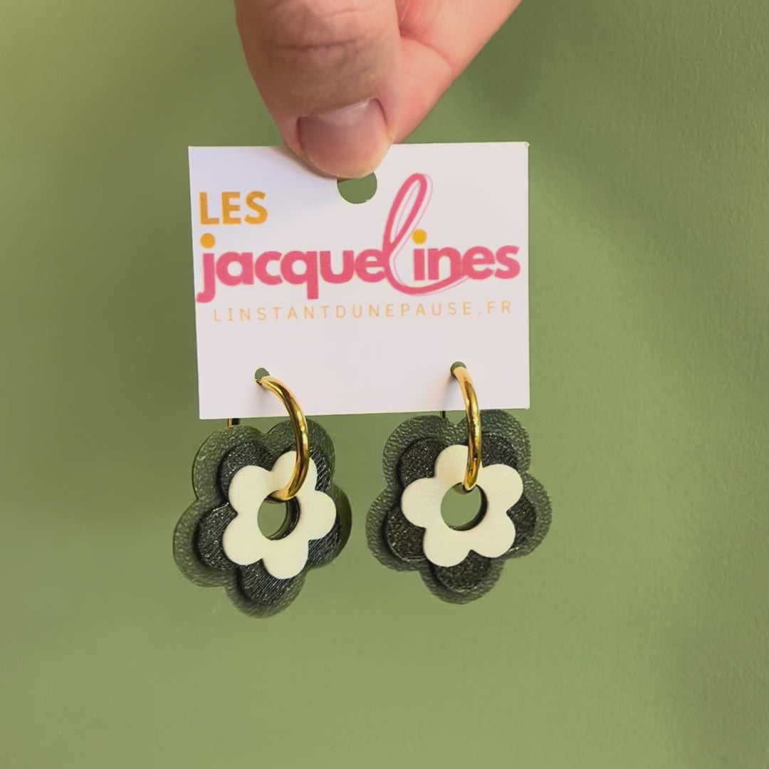 Joséphine – boucles d’oreilles fleuries kaki