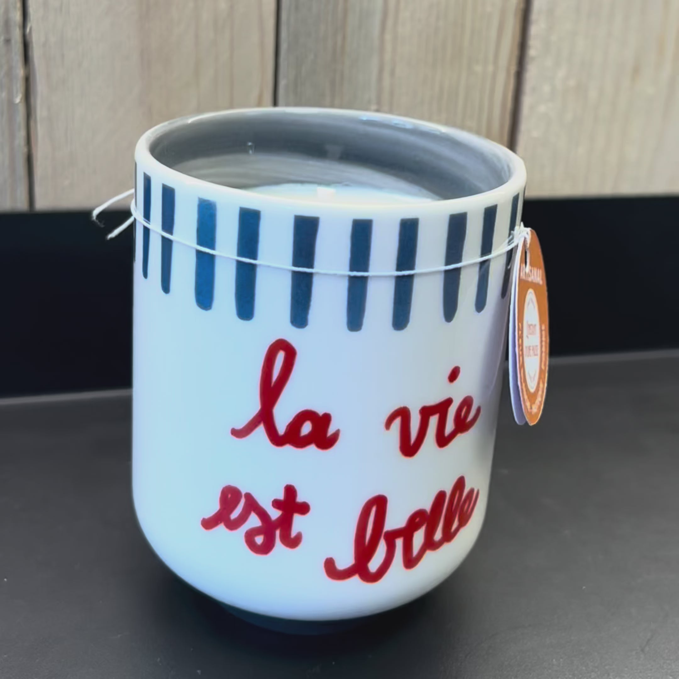 Bougie Fleur Blanche, Pastèque & Pomme – Tasse en porcelaine « La vie est belle »