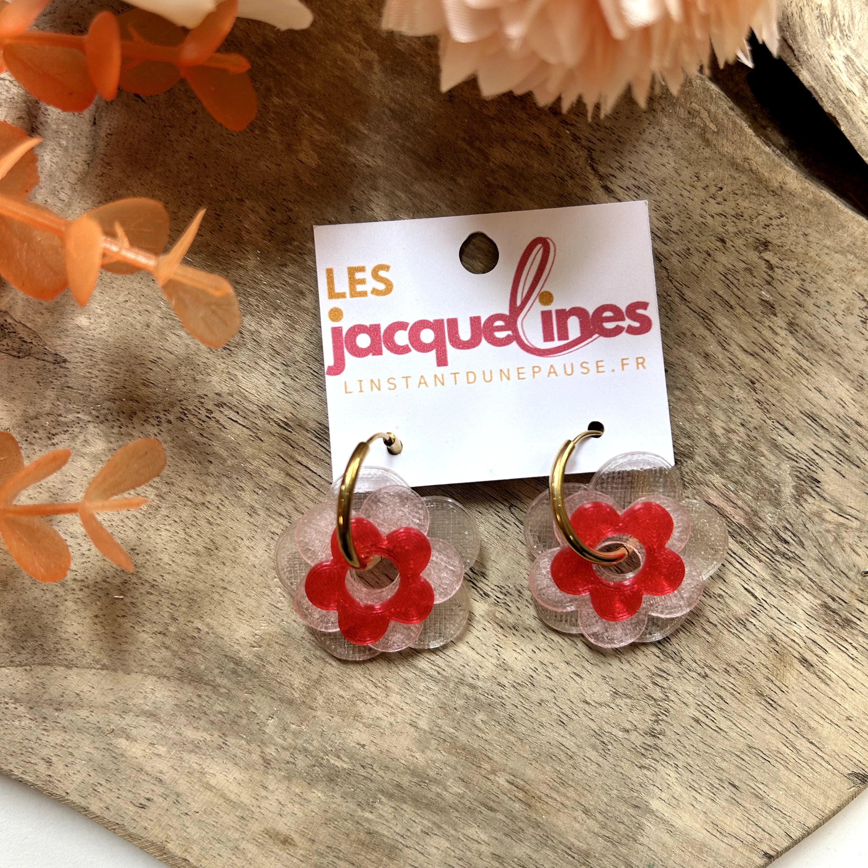 Rosalie – boucles d’oreilles fleurs rouge poudré - L'INSTANT D'UNE PAUSE