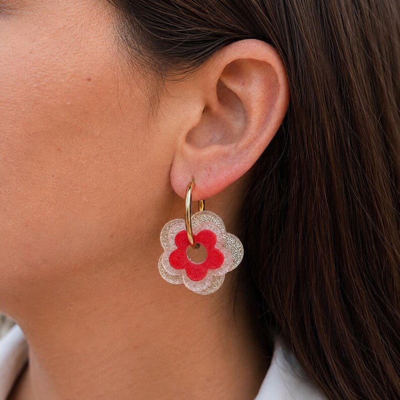 Rosalie – boucles d’oreilles fleurs rouge poudré - L'INSTANT D'UNE PAUSE