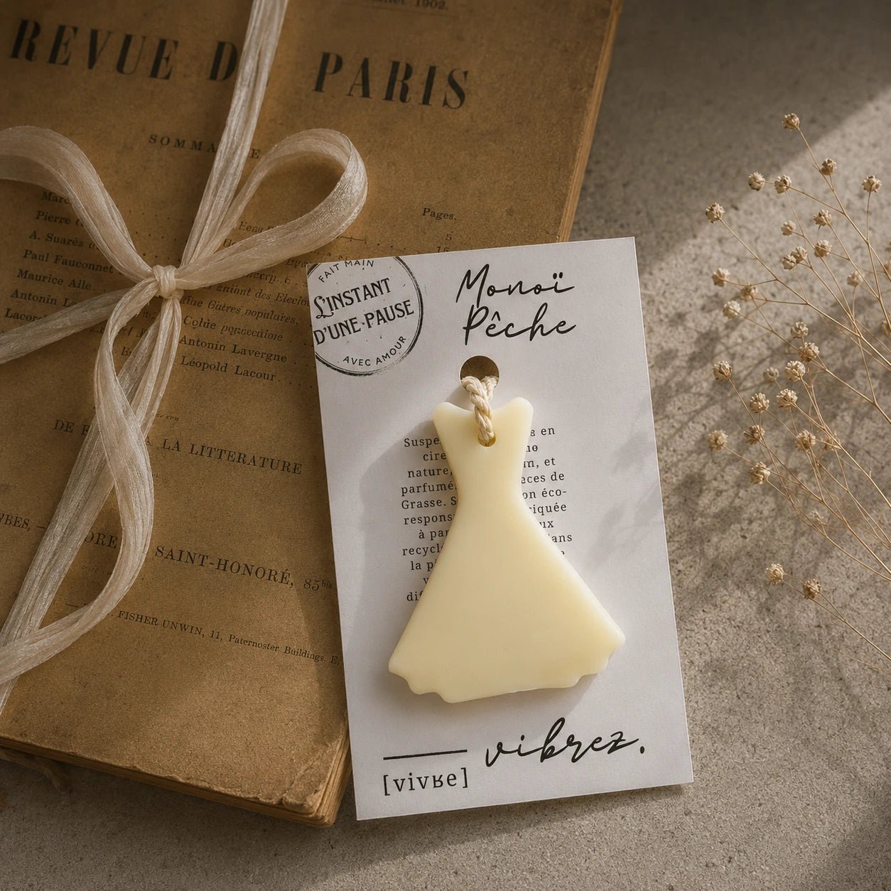 Suspension parfumée Monoï Pêche – parfum d’intérieur artisanal - L'INSTANT D'UNE PAUSE