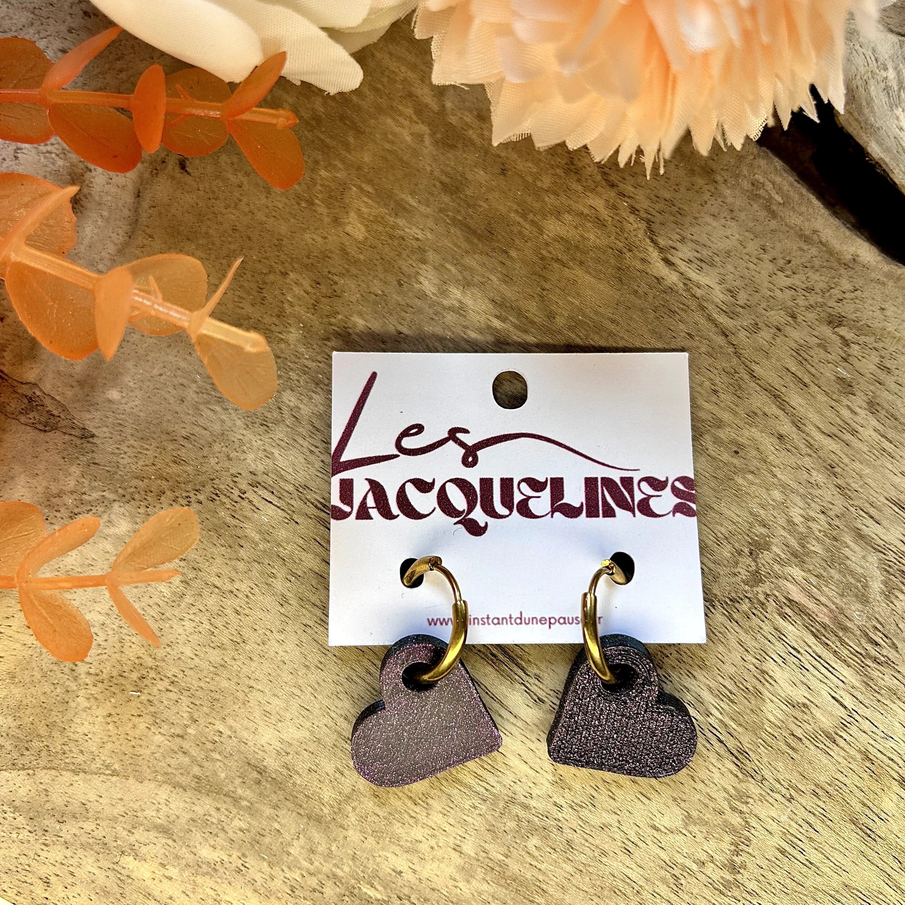 Violette – boucles d’oreilles petit cœur galaxy violet pailleté - L'INSTANT D'UNE PAUSE