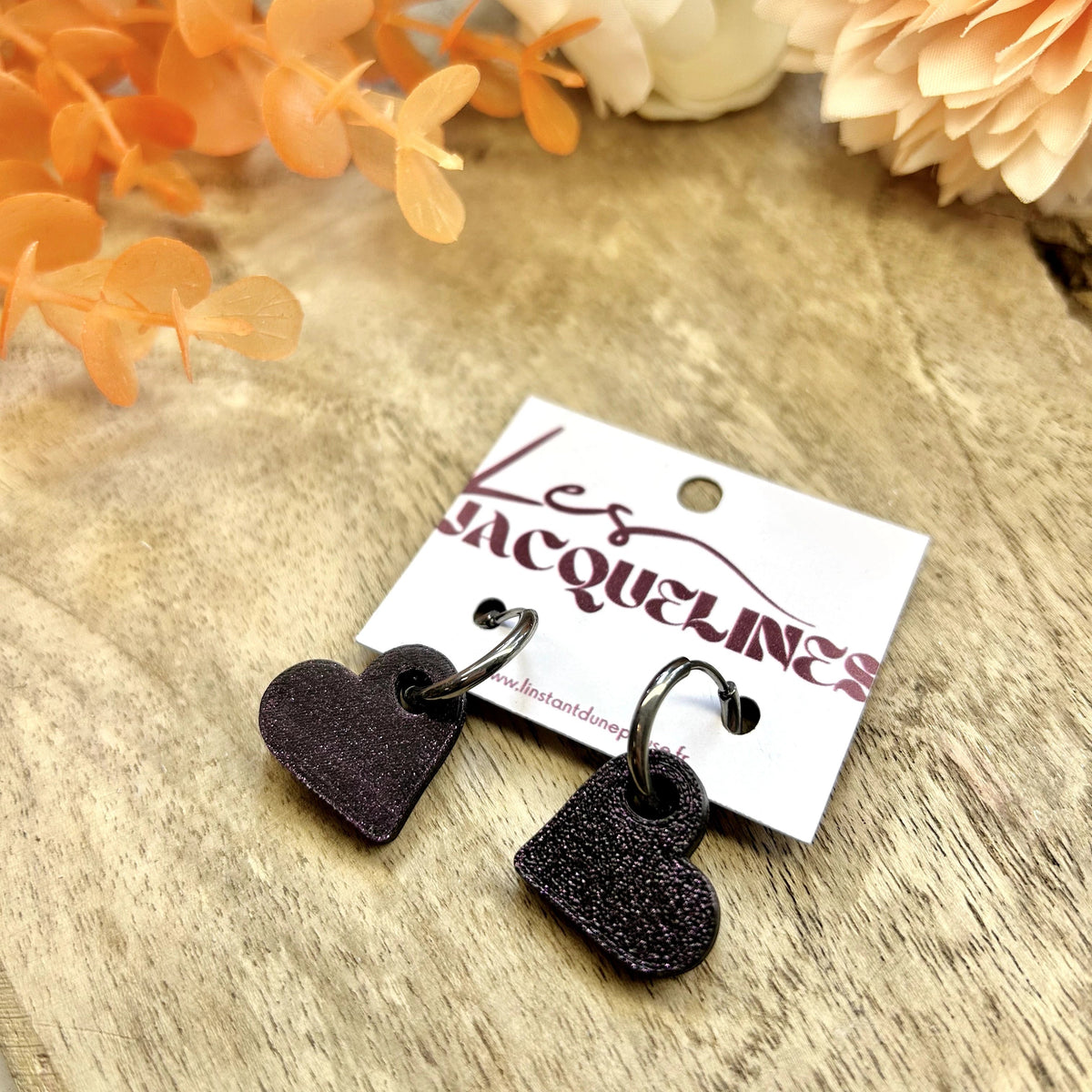 Violette – boucles d’oreilles petit cœur galaxy violet pailleté - L'INSTANT D'UNE PAUSE